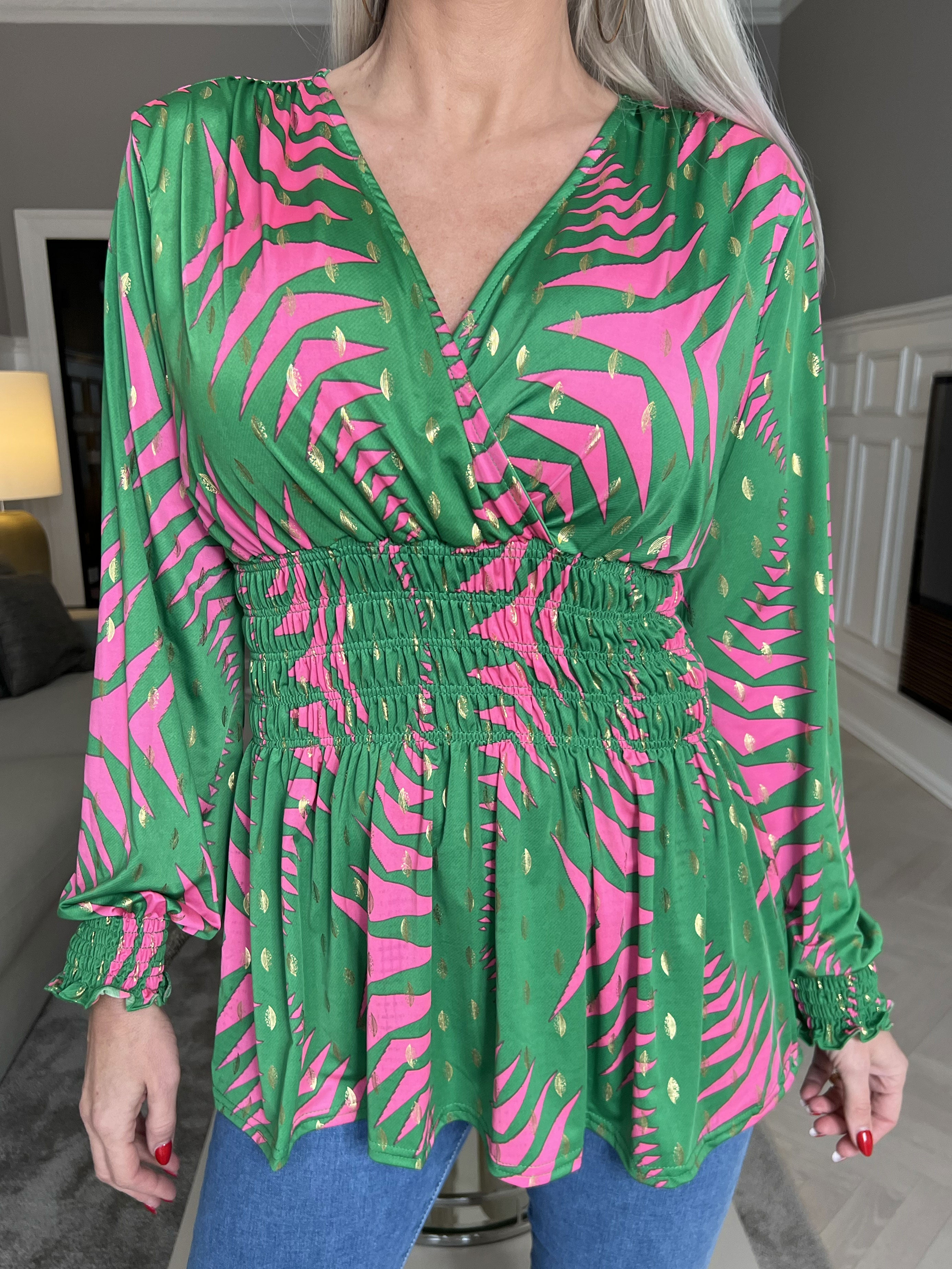 Pams Pattern Shirt L/S - Elastisk bluse i krølfrit stof med lange ærmer